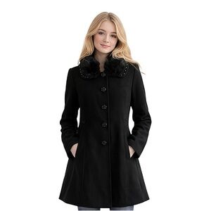 New Medium Weight Fashion Black Coat Removable Fur Collar Size Medium